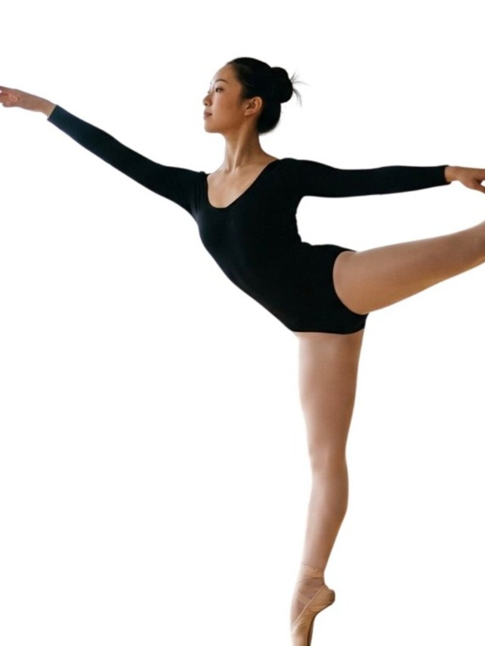 Eurotard Black Adult Size XS Long Sleeve Leotard Bodysuit Lined Front Scoop Neck